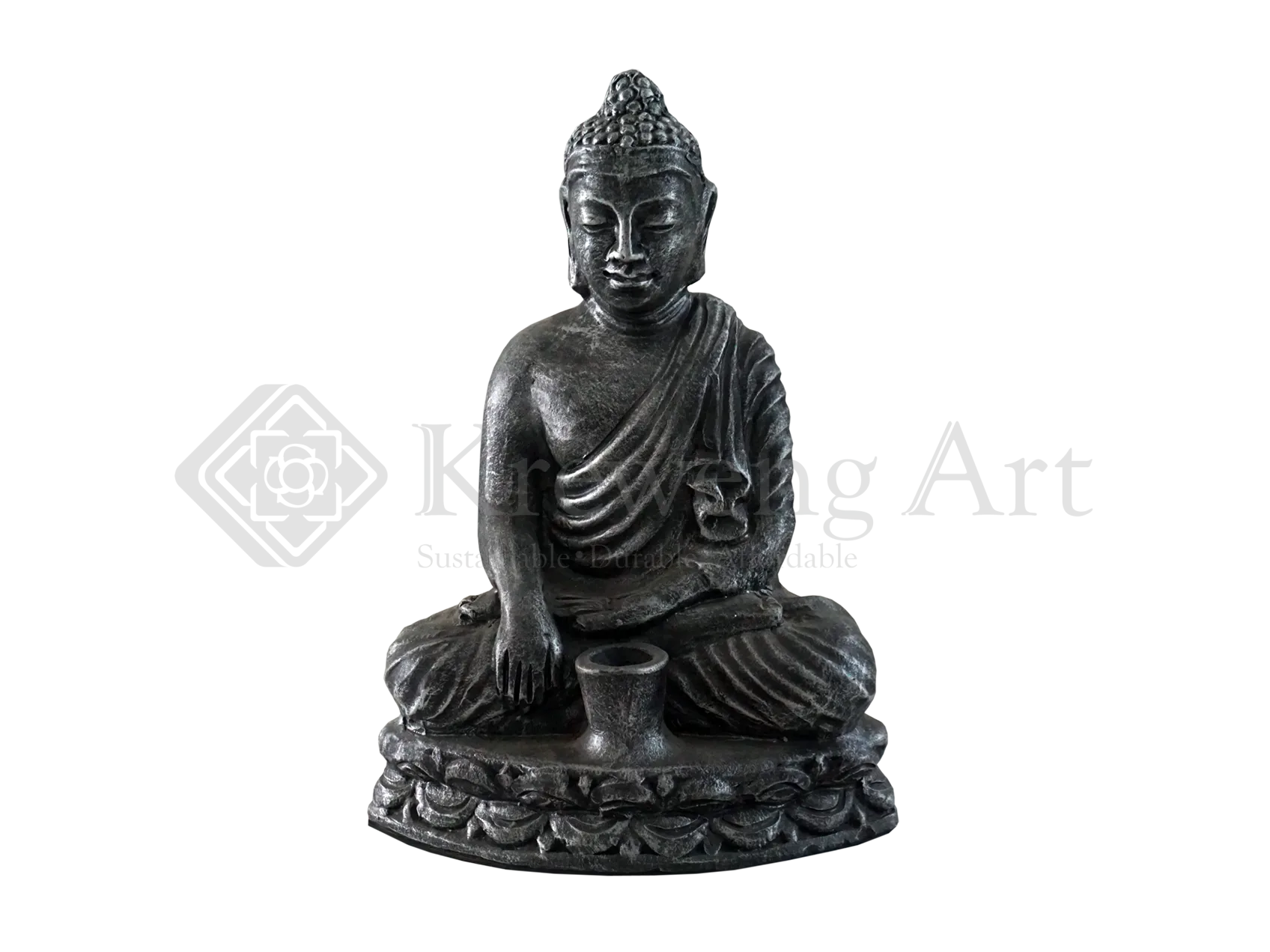 Seated Buddha Figurine with Candle Holder – Decorative Spiritual Accent in Antique Bronze