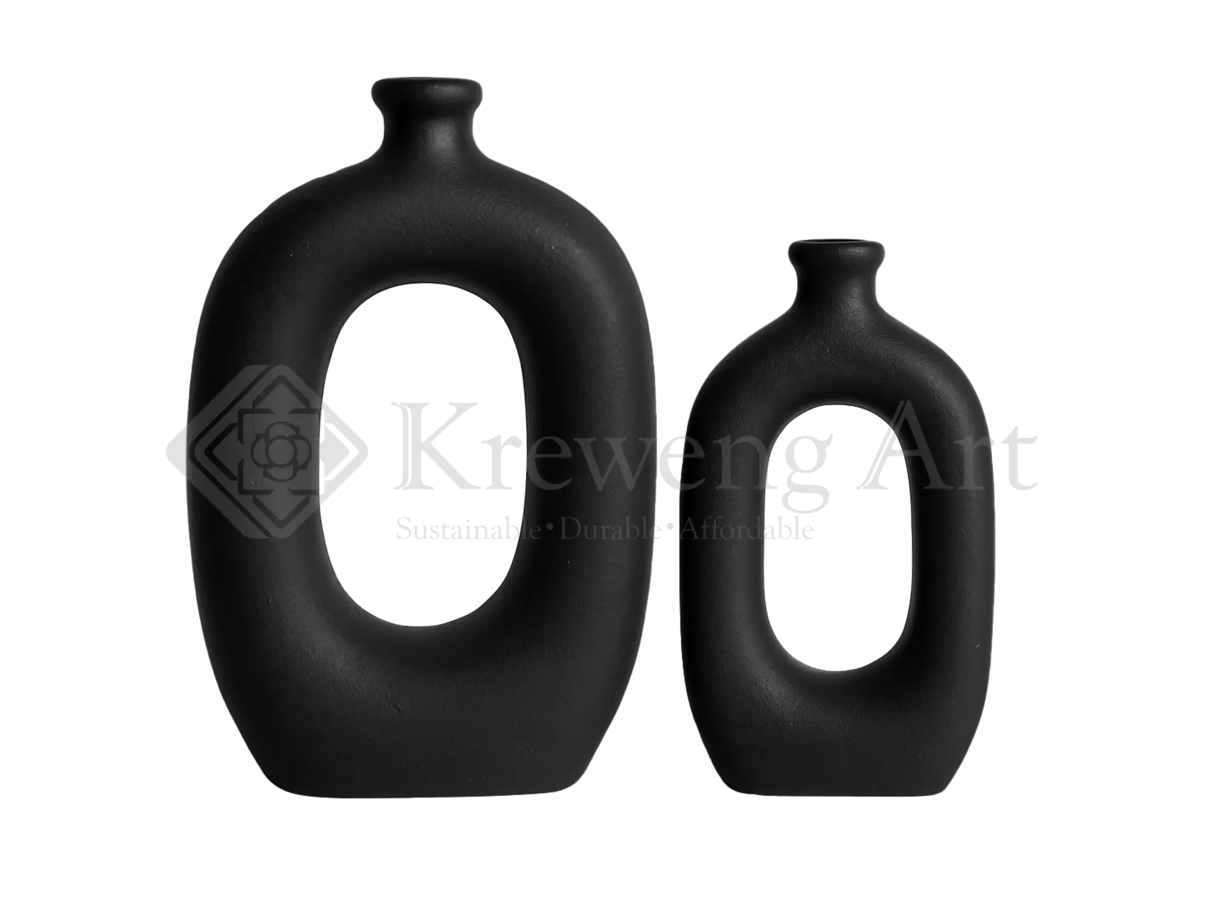 BLACK TERRACOTTA DECORATIVE VASE – OVAL HOLLOW DESIGN FOR MODERN INTERIORS