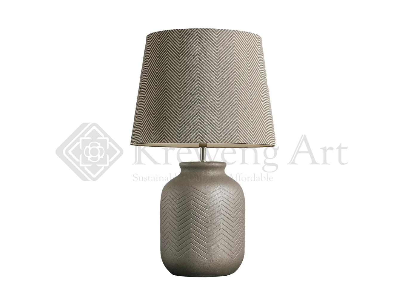 Modern Silver Table Lamp – Handmade Round Base with Chevron Texture