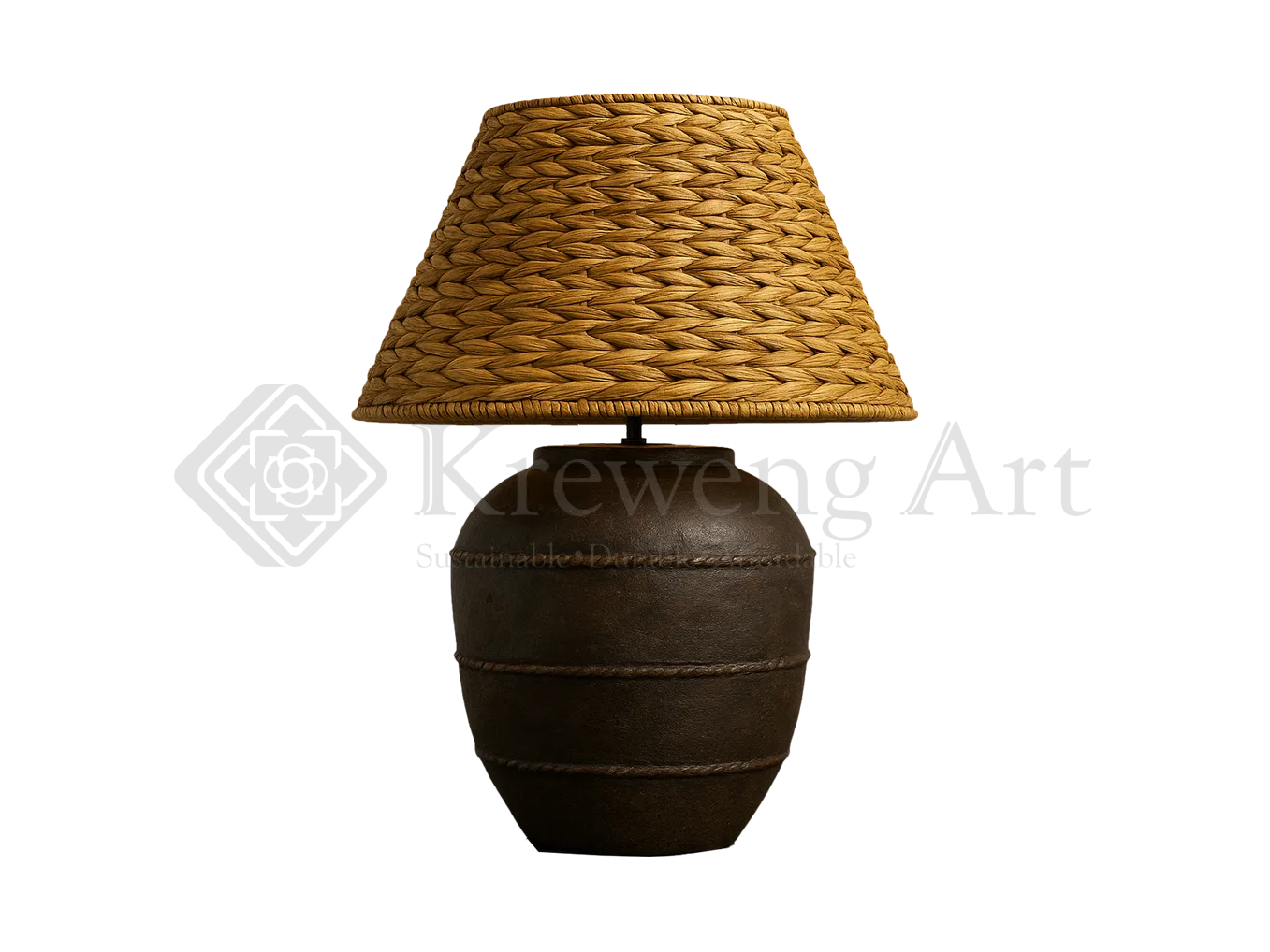 Unique Embossed Terracotta Lamp – Round Table Base, Antique Brown Finish