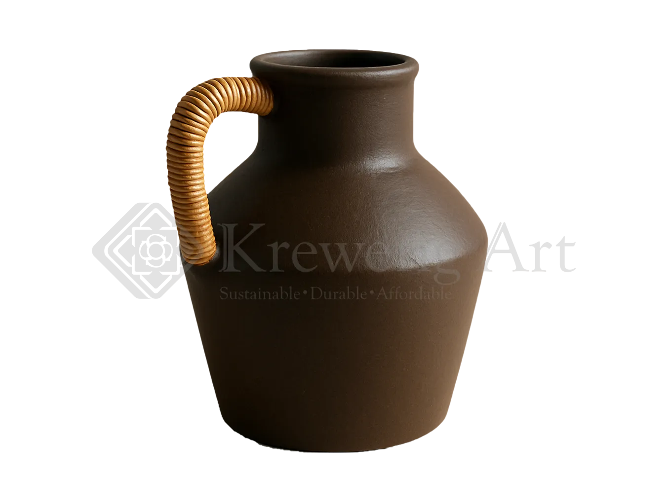 RUSTIC BROWN TERRACOTTA JUG WITH NATURAL RATTAN ACCENT